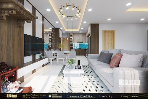 Thiết kế phòng khách bếp hiện đại căn Vinhomes Grand Park 69m2- NBX393